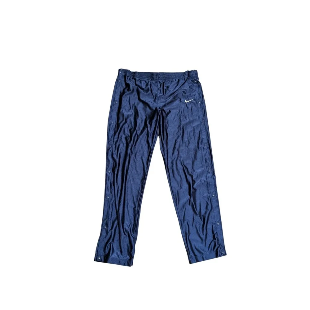 VTG 90s Nike Snap Pants XL White Tag Shiny Satin‎ Breakaway Track Blue Baskeball